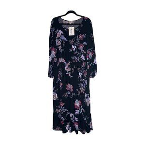 LulaRoe Women Evelyn Maxi Dress Bracelet-length Sleeves Black Purple Floral 2XL